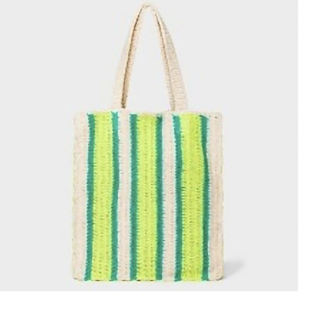 Striped Green and Blue Tote Bag